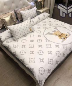 Louis Vuitton Teddy Bear White Luxury Brand Bedding Set Duvet Cover Home Decor