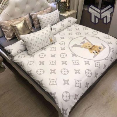 Louis Vuitton Teddy Bear White Luxury Brand Bedding Set Duvet Cover Home Decor