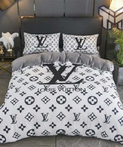 Louis Vuitton White Black Logo Brand Bedding Set Bedspread Duvet Cover Set Home Decor