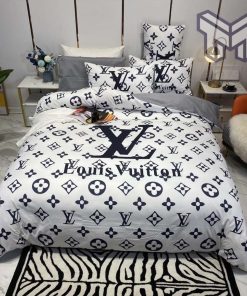 Louis Vuitton White Black Logo Brand Bedding Set Bedspread Duvet Cover Set Home Decor Ver2