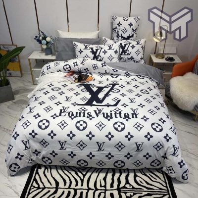 Louis Vuitton White Black Logo Brand Bedding Set Bedspread Duvet Cover Set Home Decor Ver2