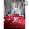 Louis Vuitton White Logo Red Luxury Brand Premium Bedding Set Duvet Cover Home Decor