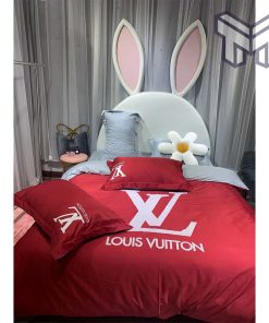 Louis Vuitton White Logo Red Luxury Brand Premium Bedding Set Duvet Cover Home Decor