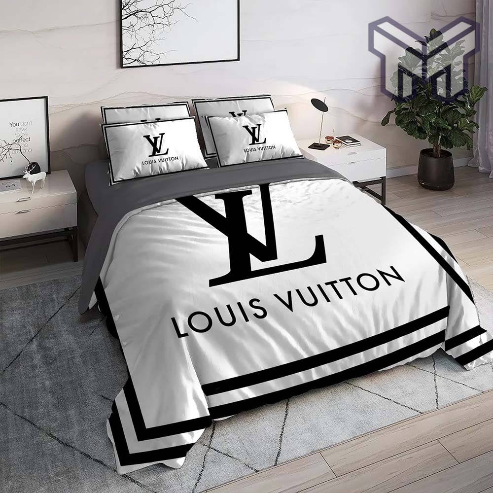 Louis Vuitton White Pattern Best Luxury Bedding Set - Masteez