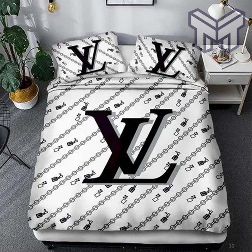Louis Vuitton Luxury Brand white and gray bedding set