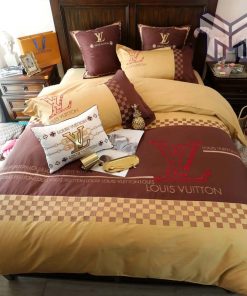 Louis Vuitton Yellow Brown Luxury Brand Premium Bedding Set Duvet Cover Home Decor