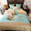 Louis Vuitton Yellow Light Blue Luxury Brand Premium Bedding Set Duvet Cover Home Decor