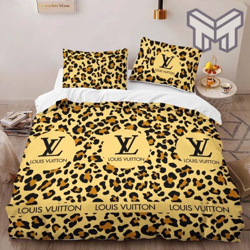 Louis Vuitton Yellow Limited Edition Luxury Brand Bedding Set Bedspread Duvet Cover Set Home Decor