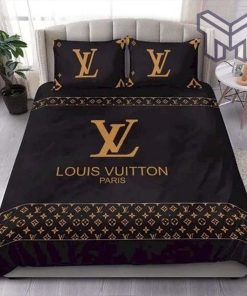 Louis Vuitton Yellow Logo Black Luxury Brand Premium Bedding Set Duvet Cover Home Decor