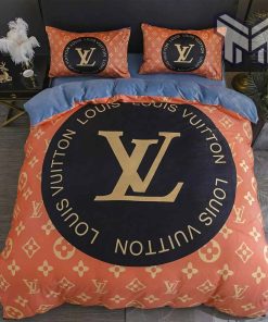 Louis Vuitton Yellow Logo Black Orange Luxury Brand Bedding Set Duvet Cover Home Decor