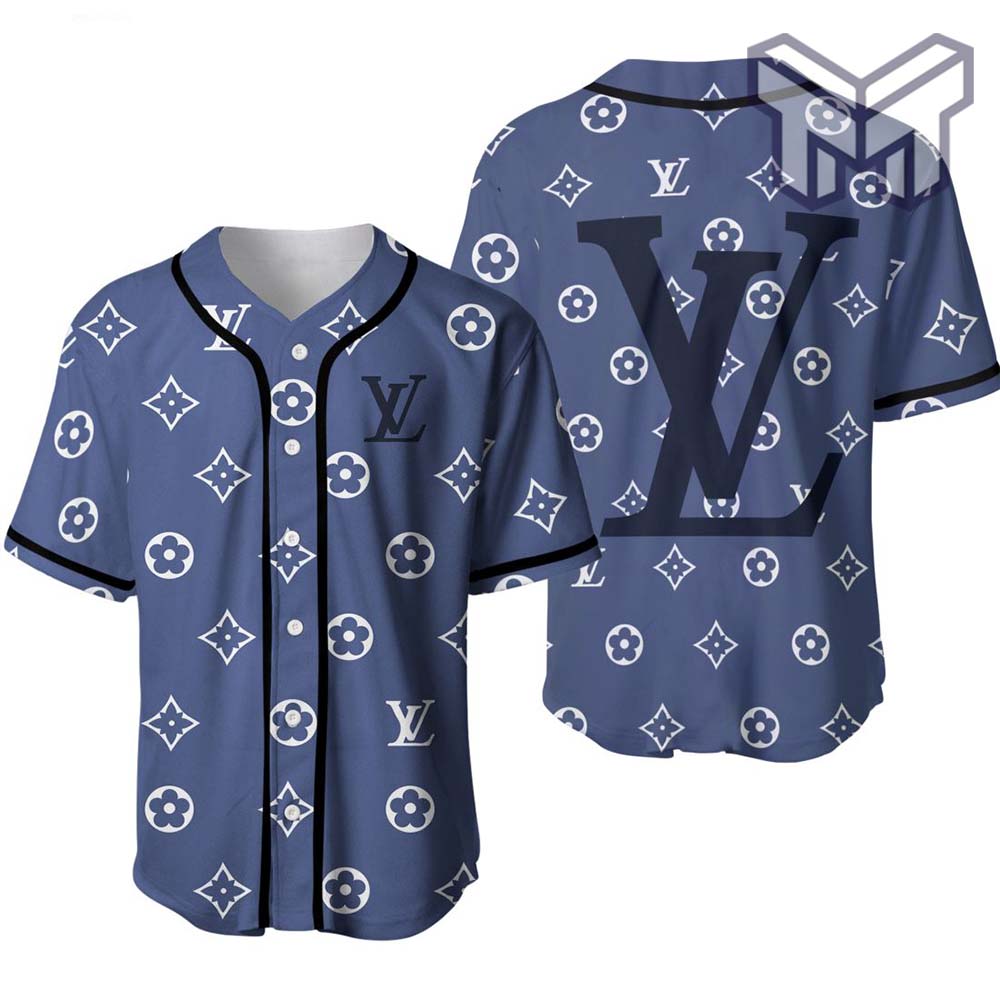 Louis Vuitton Blue Text Pattern Baseball Jersey Clothes Sport For