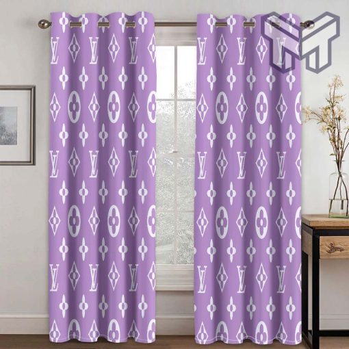 Louis vuitton lv purple window curtains hot 2023 set for living room bedroom farmhouse style home decor