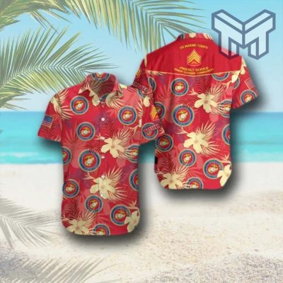 Marine Corps Hawaiian Graphic Print Short Sleeve Hawaiian Casual Shirt