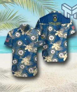 Military Veteran Navy Hawaiian Graphic Print Short Sleeve Hawaiian Casual Shirt