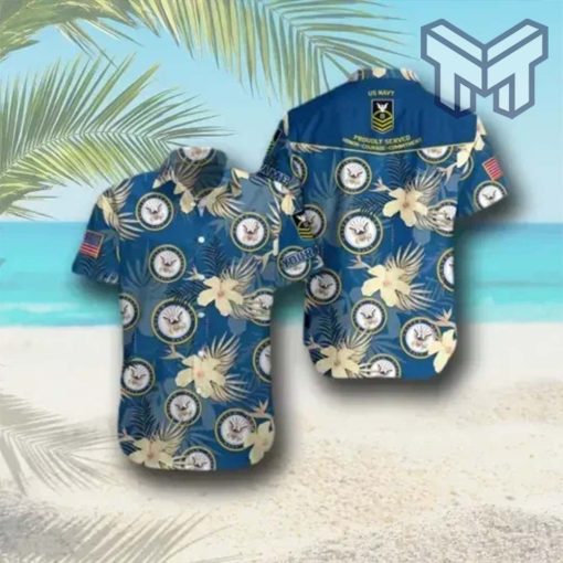 Military Veteran Navy Hawaiian Graphic Print Short Sleeve Hawaiian Casual Shirt