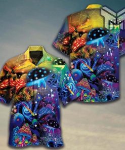 Mushroom Trippy Psychedelic Summer Vacation Hawaiian Graphic Print Short Sleeve Hawaiian Shirt