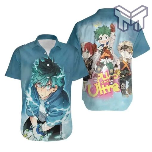 My Hero Academia Izuku Midoriya Chibi Plus Ultra Hawaiian Graphic Print Short Sleeve Hawaiian Shirt