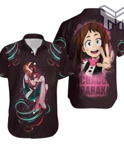 My Hero Academia Ochako Uraraka Pink Black Hawaiian Graphic Print Short Sleeve Hawaiian Shirt