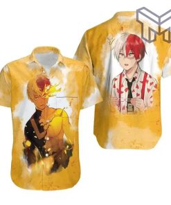 My Hero Academia Todoroki Shouto Fire Yellow Hawaiian Graphic Print Short Sleeve Hawaiian Shirt