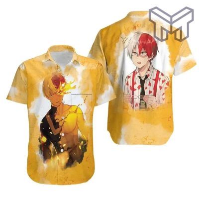 My Hero Academia Todoroki Shouto Fire Yellow Hawaiian Graphic Print Short Sleeve Hawaiian Shirt