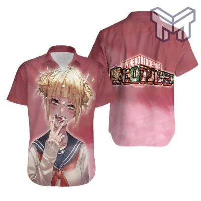 My Hero Academia Toga Himiko Red Mha Logo Hawaiian Graphic Print Short Sleeve Hawaiian Shirt