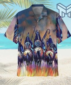 Native American Horse Hawaiian Graphic Print Short Sleeve Hawaiian Casual Shirt