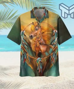 Native American Horse Hawaiian II Graphic Print Short Sleeve Hawaiian Casual Shirt