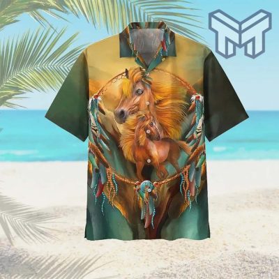 Native American Horse Hawaiian II Graphic Print Short Sleeve Hawaiian Casual Shirt