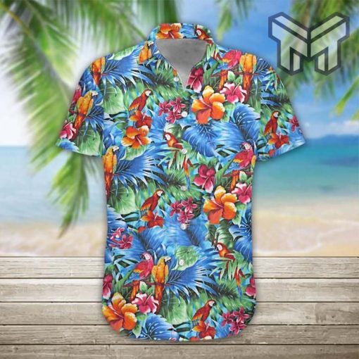 Parrot Tropical Hawaiian Graphic Print Short Sleeve Hawaiian Casual Shirt