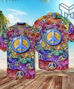 Peace Love Hippie Hawaiian Graphic Print Short Sleeve Hawaiian Shirt