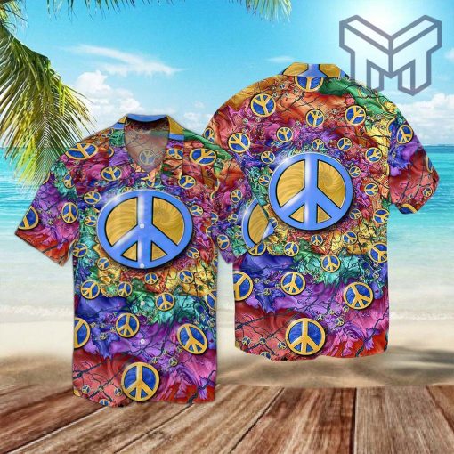 Peace Love Hippie Hawaiian Graphic Print Short Sleeve Hawaiian Shirt