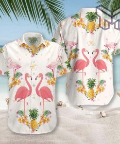 Pineapple And Flamingo Hawaiian Graphic Print Short Sleeve Hawaiian Shirt