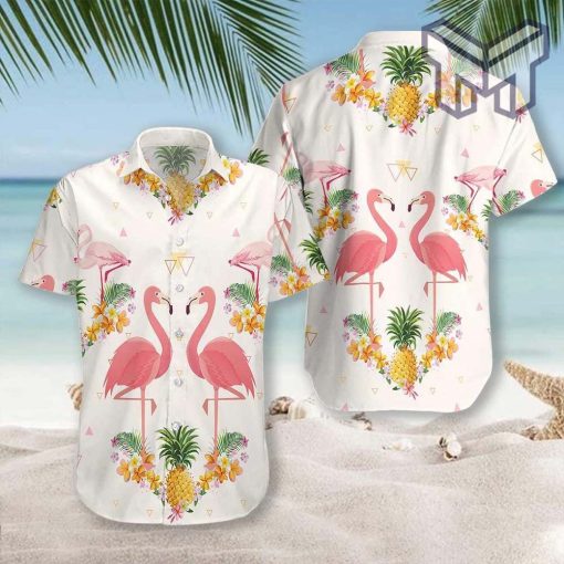 Pineapple And Flamingo Hawaiian Graphic Print Short Sleeve Hawaiian Shirt