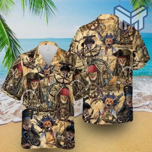 Pirate Cat Hawaiian Graphic Print Short Sleeve Hawaiian Shirt