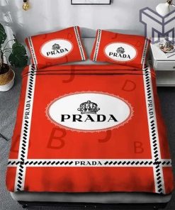 Prada Orange Luxury Brand Premium Bedding Set Bedspread Duvet Cover Set Home Decor