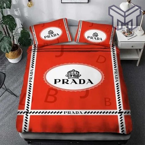 Prada Orange Luxury Brand Premium Bedding Set Bedspread Duvet Cover Set Home Decor