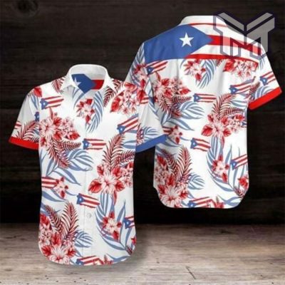 Puerto Rico Hawaiian Graphic Print Short Sleeve Hawaiian Casual Shirt