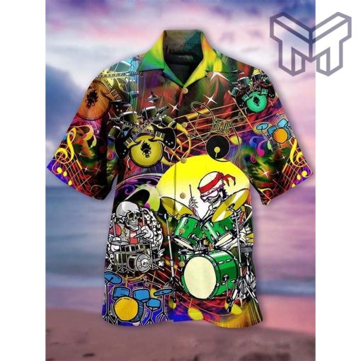 Rock Band Skull Hawaiian Graphic Print Short Sleeve Hawaiian Casual Shirt