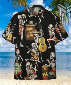 Skeleton Dancing Hawaiian Graphic Print Short Sleeve Hawaiian Casual Shirt