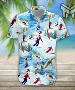 Skiing Lover Hawaiian Graphic Print Short Sleeve Hawaiian Casual Shirt