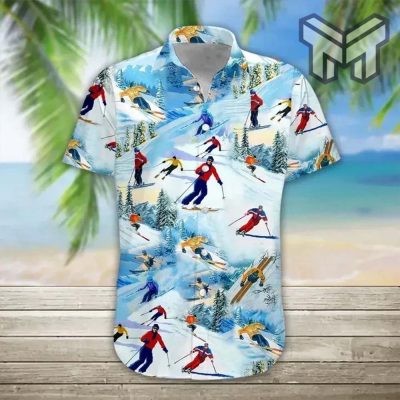 Skiing Lover Hawaiian Graphic Print Short Sleeve Hawaiian Casual Shirt