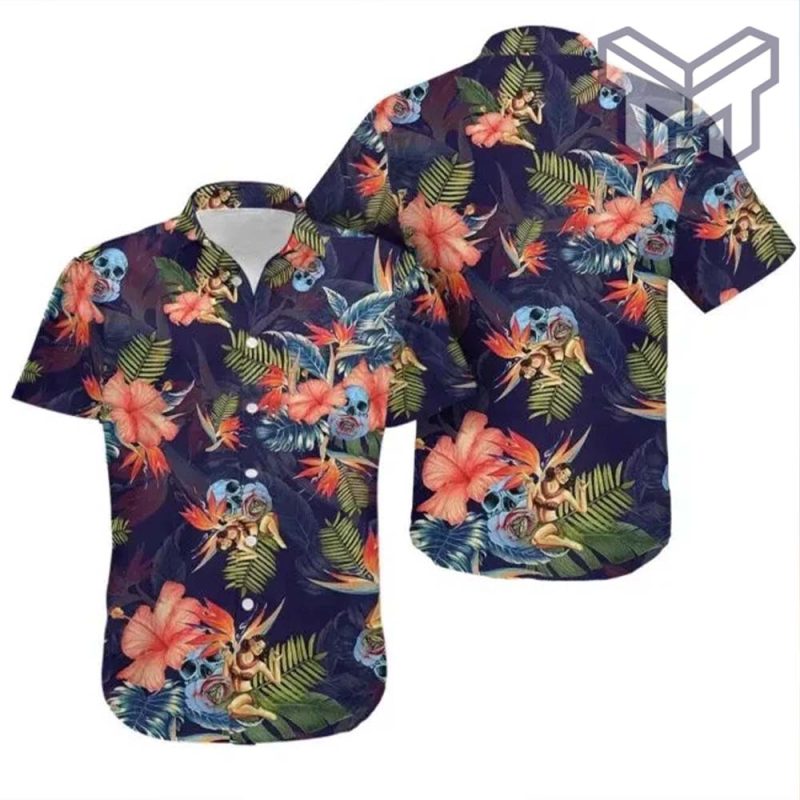 Skull Art Hawaiian Graphic Print Short Sleeve Hawaiian Shirt