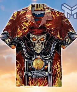 Skull biker Born To Ride Awesome Hawaiian Graphic Print Short Sleeve Hawaiian Shirt