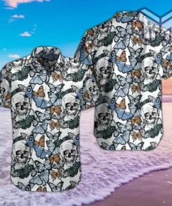 Skulls And Butterflies Hawaiian Graphic Print Short Sleeve Hawaiian Casual Shirt