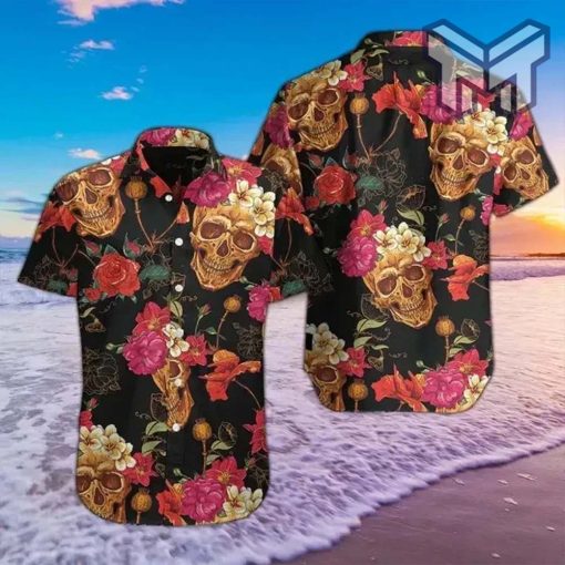 Skulls Colorful Hawaiian Graphic Print Short Sleeve Hawaiian Casual Shirt