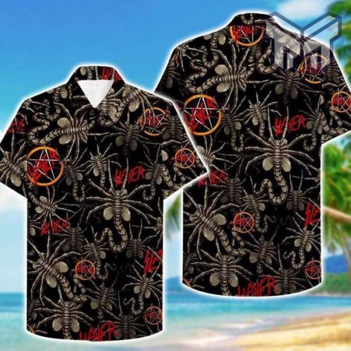 Slayer Alien Face Hawaiian Graphic Print Short Sleeve Hawaiian Casual Shirt