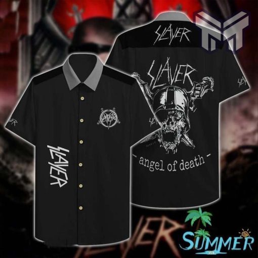 Slayer Rock Band Music Angel Of Death Hawaiian Graphic Print Short Sleeve Hawaiian Casual Shirt