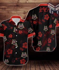 Slayer Rock Band Music Flower Hawaiian Graphic Print Short Sleeve Hawaiian Casual Shirt