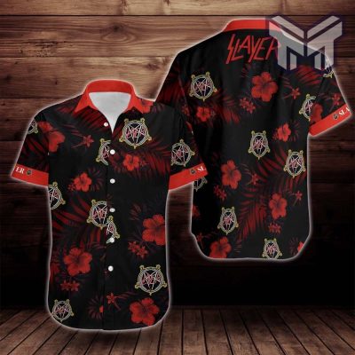 Slayer Rock Band Music Flower Hawaiian Graphic Print Short Sleeve Hawaiian Casual Shirt