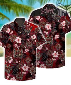 Slayer Rock Band Music Tropical Lover II Hawaiian Graphic Print Short Sleeve Hawaiian Casual Shirt